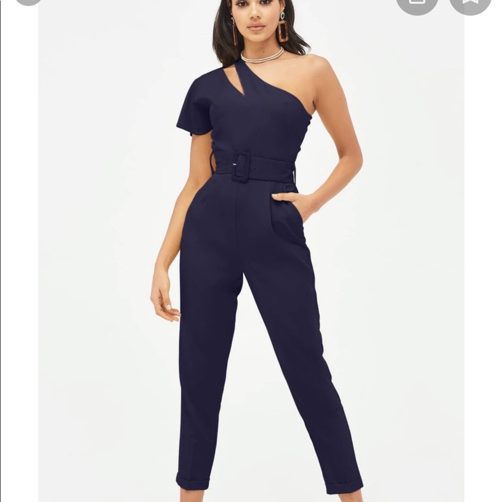 Lavish Alice cut out one shoulder tailored jumpsuit in navy